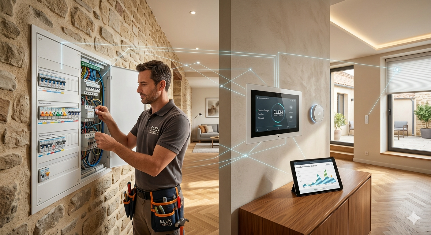 Expertise en rénovation électrique, installation de tableau de protection et système de domotique pour la valorisation immobilière par ELEN IMMO.